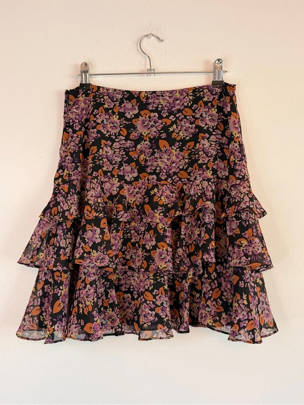 NEW LAUREN Ralph Lauren Floral Ruffle Trim Tiered Georgette Skirt Women’s Size 0